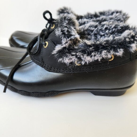 Sperry Top Sider Saltwater 1-Eye Black Duck Boots Faux Fur Cozy Cabincore 9M - Picture 2 of 12